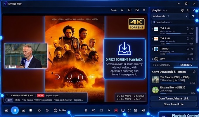Lynvizo Play Pro player preview with direct torrent playback